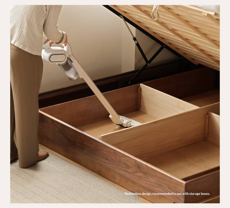 Black Walnut Solid Wood Platform Box Bed, Headboard-Free Bed Night Light Suspended Bed