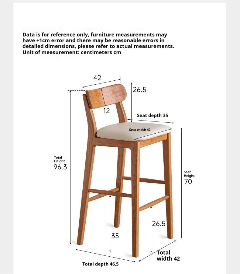 Set 3 pcs Cherry, Ash Solid Wood Modern Bar Stool, Height Chair for Kitchen Island