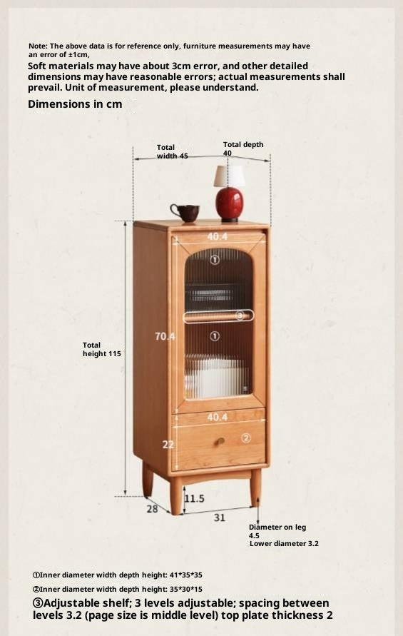 Cherry Solid Wood Vintage Style Side Cabinet.