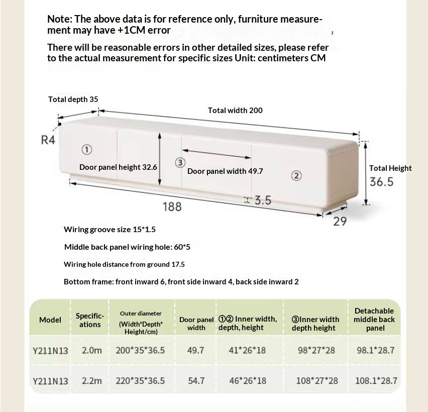 Solid RubberWood Floor TV Cabinet Cream Style.