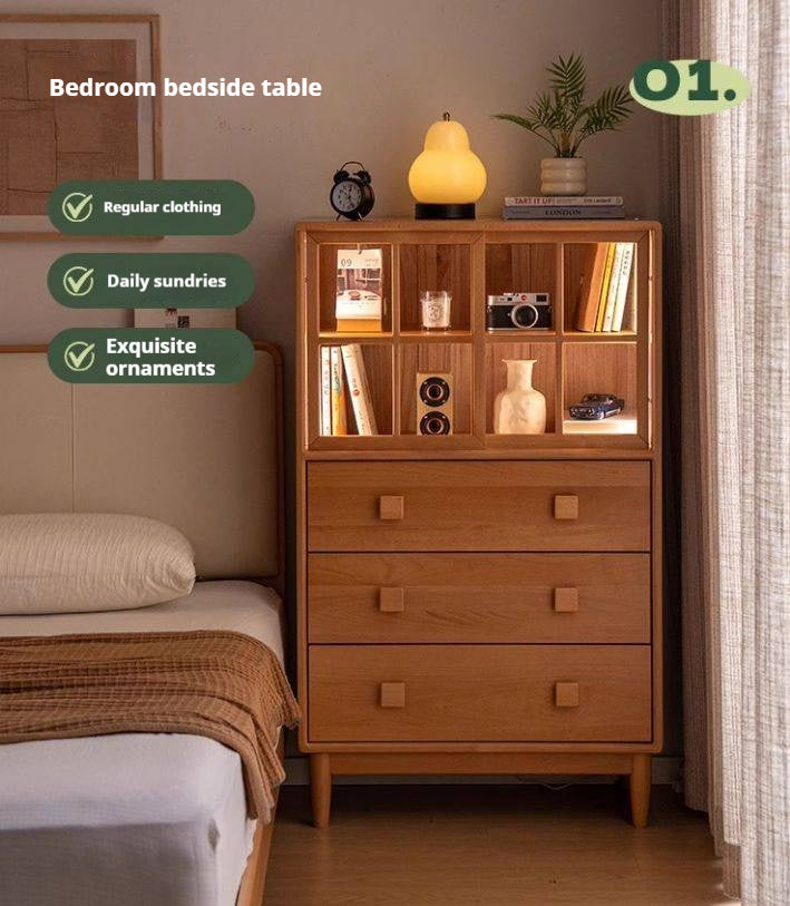 Beech Solid Wood Modern Simple with Light Storage Cabinet.