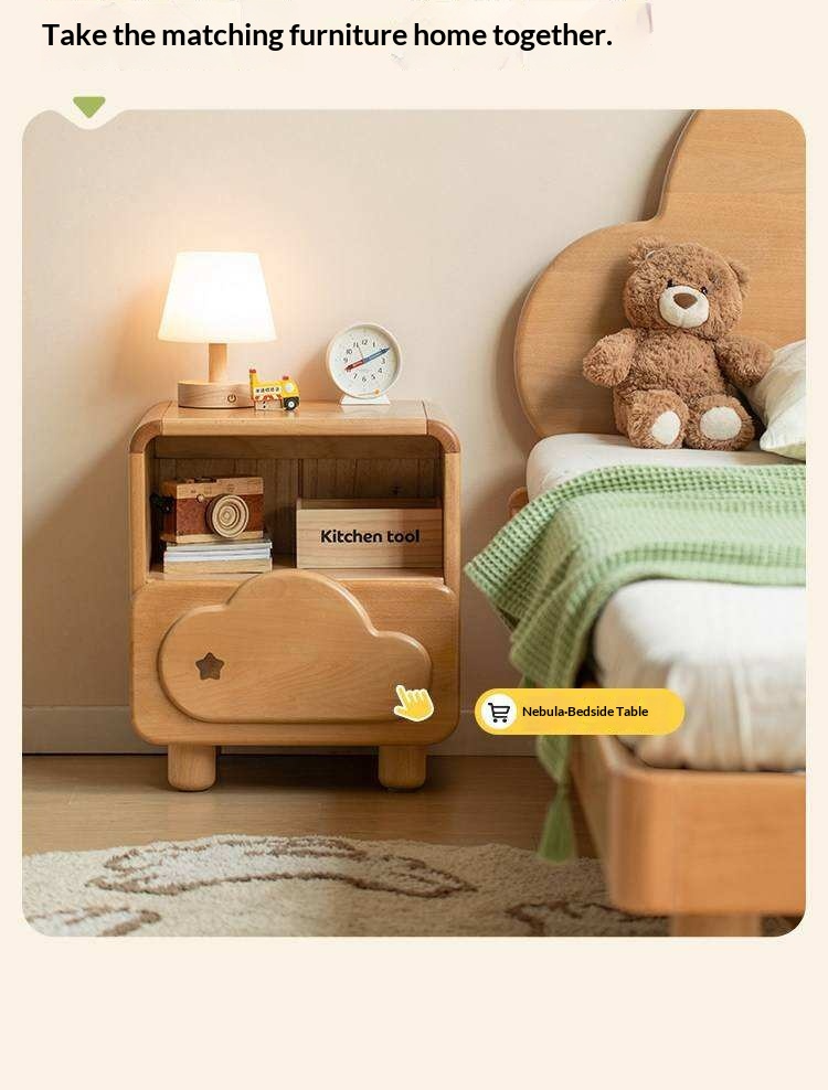 Beech Solid Wood Kids Montessori Platform Bed with Cloud Headboard