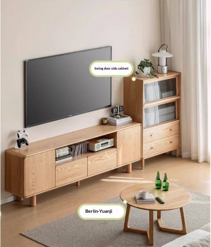 Oak Solid Wood Tall TV Cabinet.