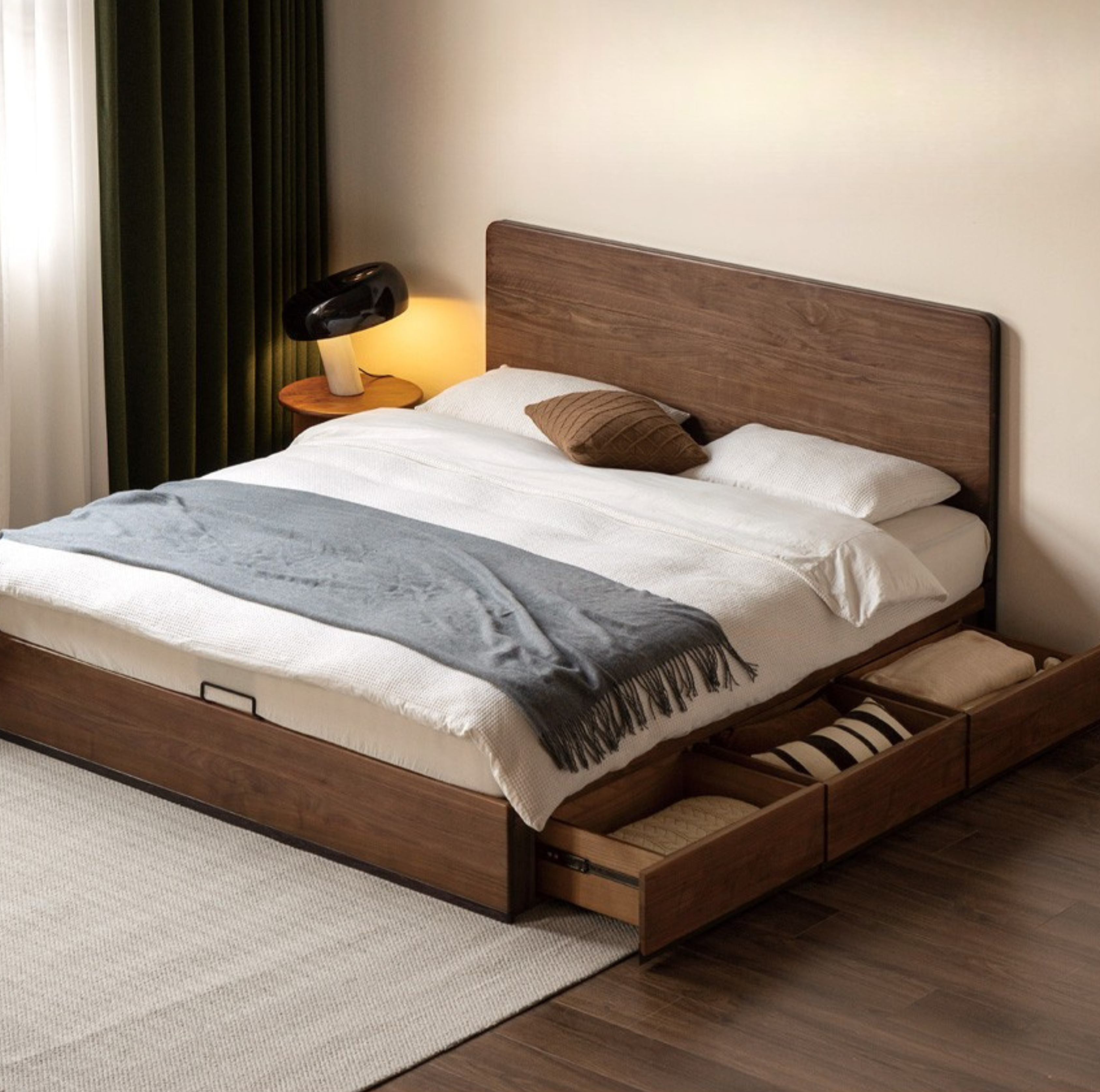 Black Walnut Solid Wood Light Luxury Box Bed