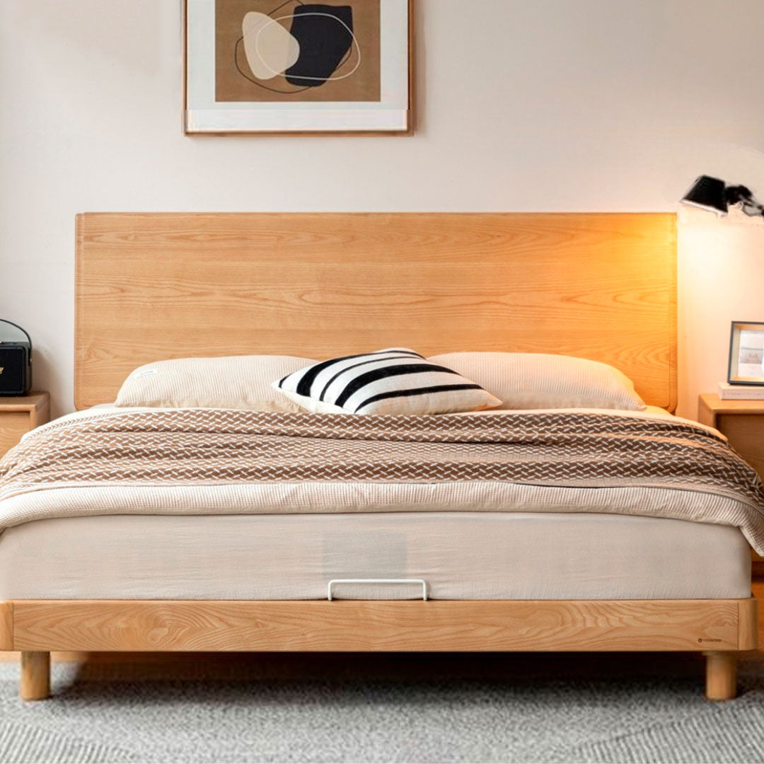 Ash Solid Wood Large Slab Bed Modern Minimalist