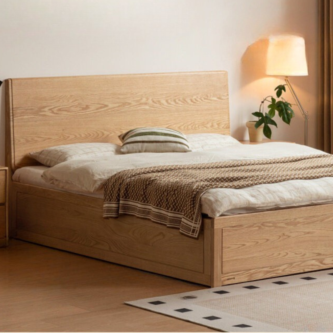 Oak Solid Wood Box Bed — Modern Minimalist Design