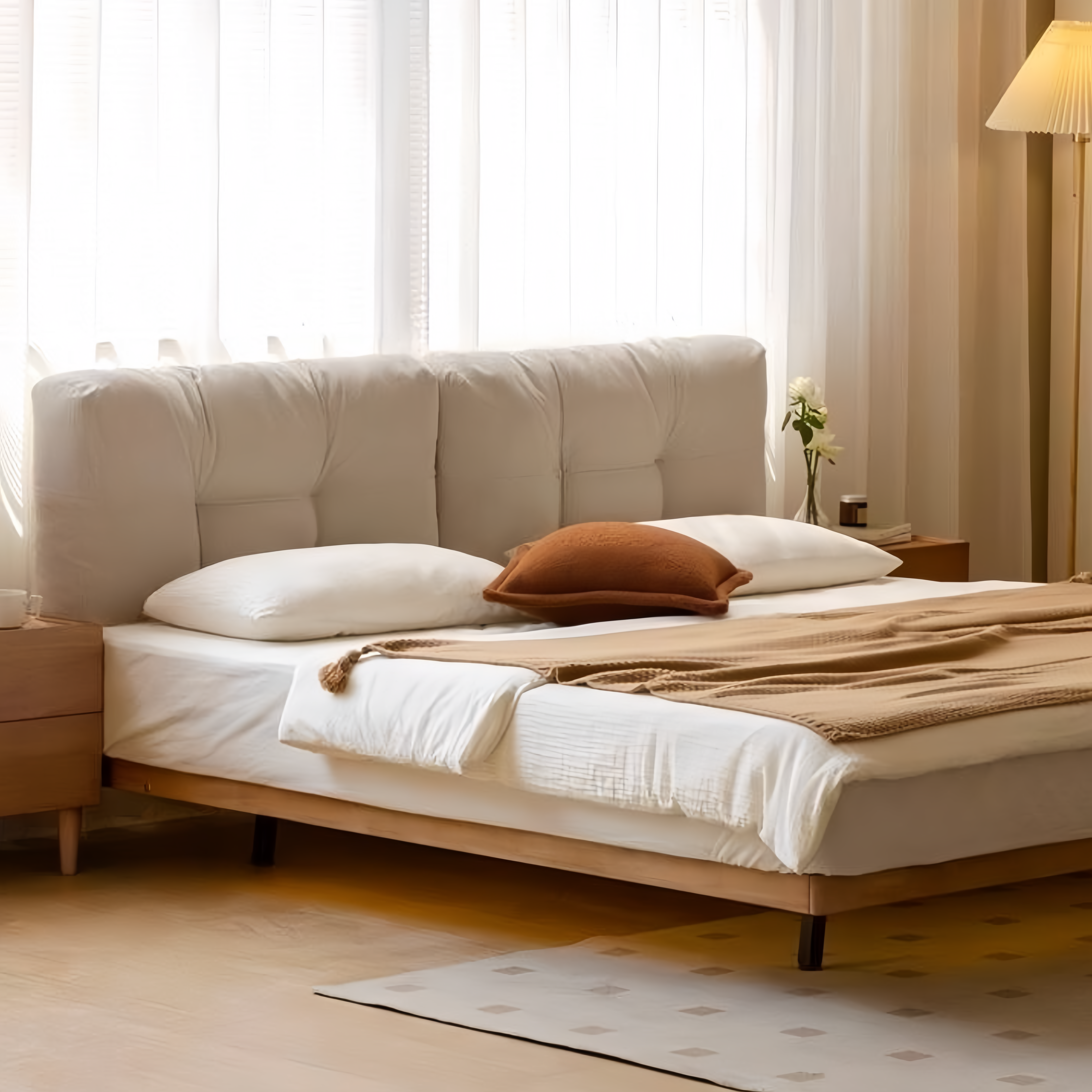 Rubberwood Solid Wood Floating Soft Upholstery Bed