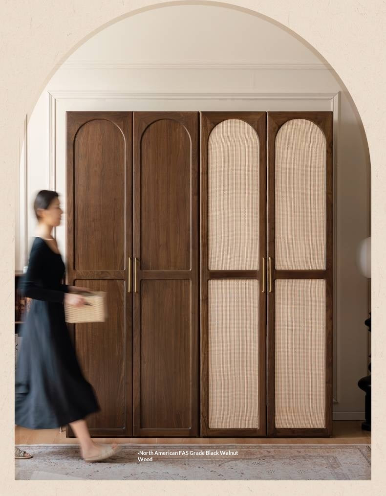 Black Walnut Solid Wood Wardrobe In Vintage Style
