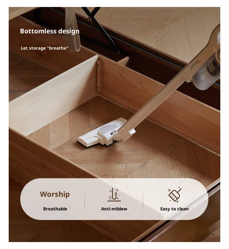 Oak Solid Wood Floating Platform Box Bed, Headboard-Free Bed with Light Modern Minimalist