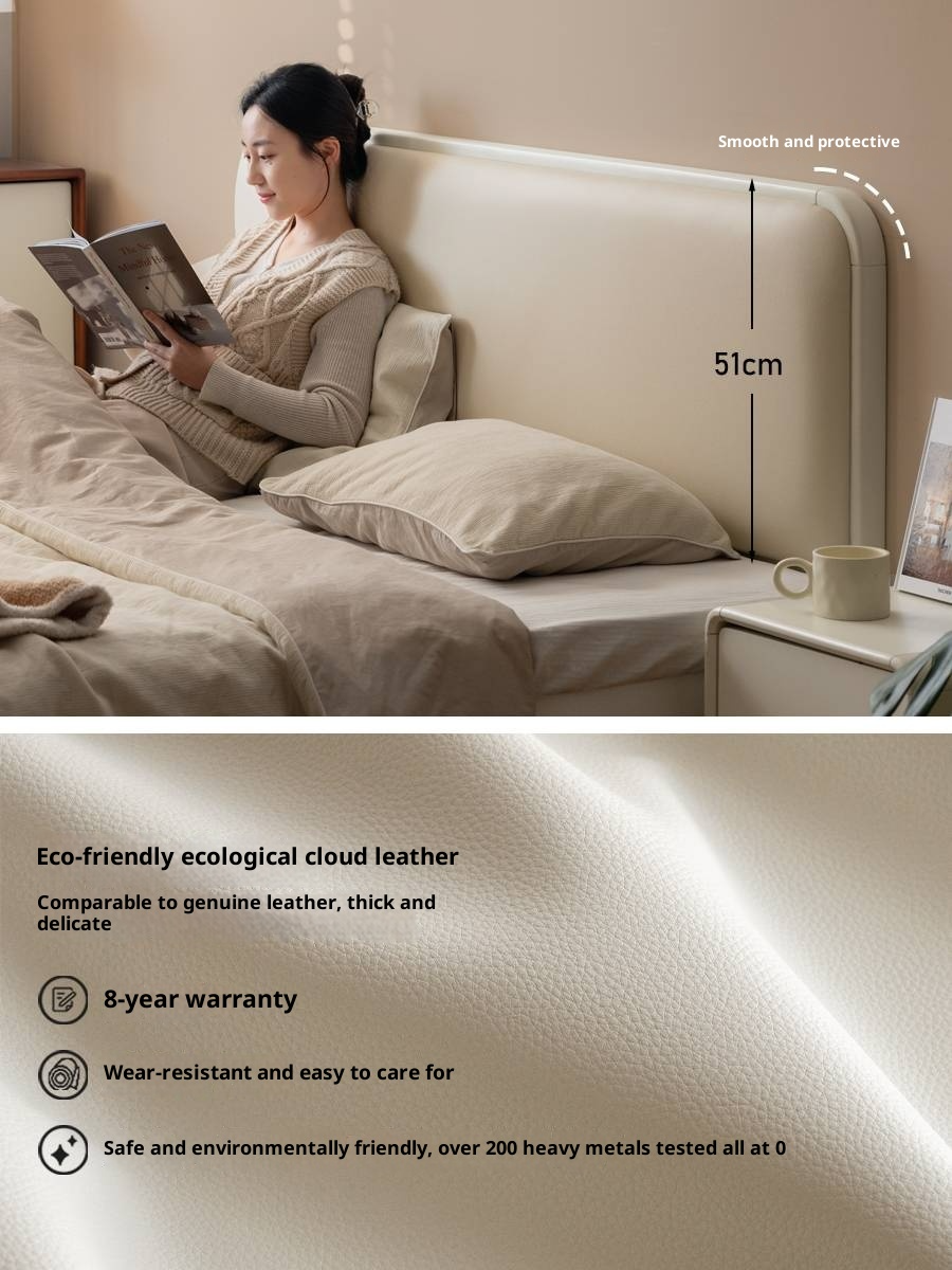 Rubberwood Solid Wood Bed Modern Minimalist Box Bed White Cream Style