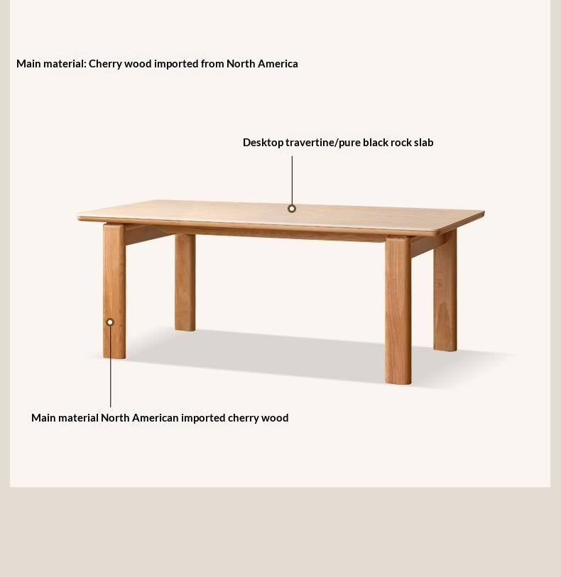 Cherry Solid Wood Vintage Style Slab Dining Table with Sintered Stone Top