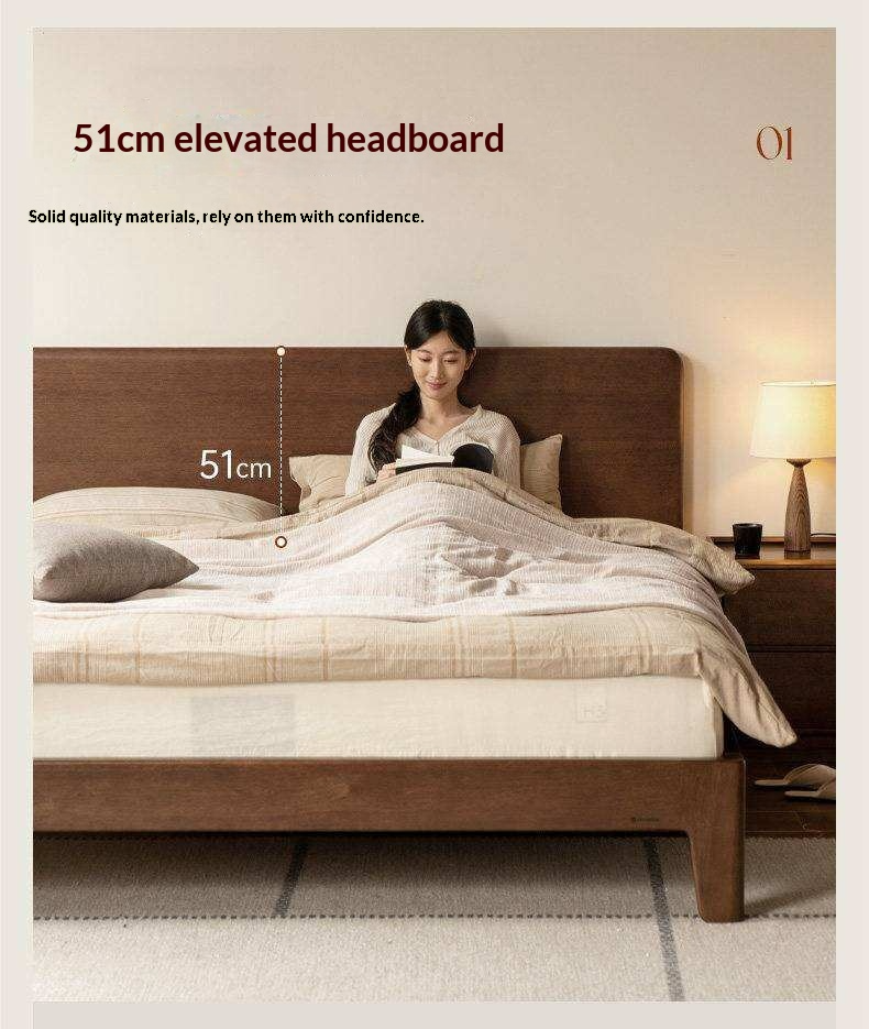 Golden Rosewood Solid Wood Platform Bed with Panel Headboard