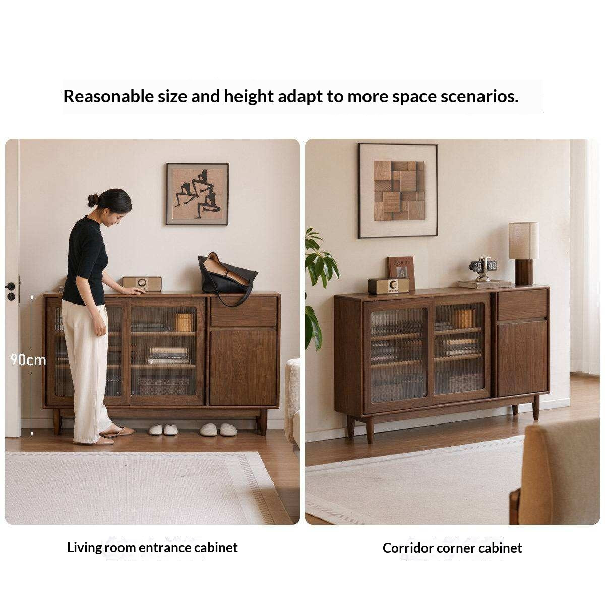 Black Walnut, Oak Solid Wood Sideboard with Ultra-Thin Storage
