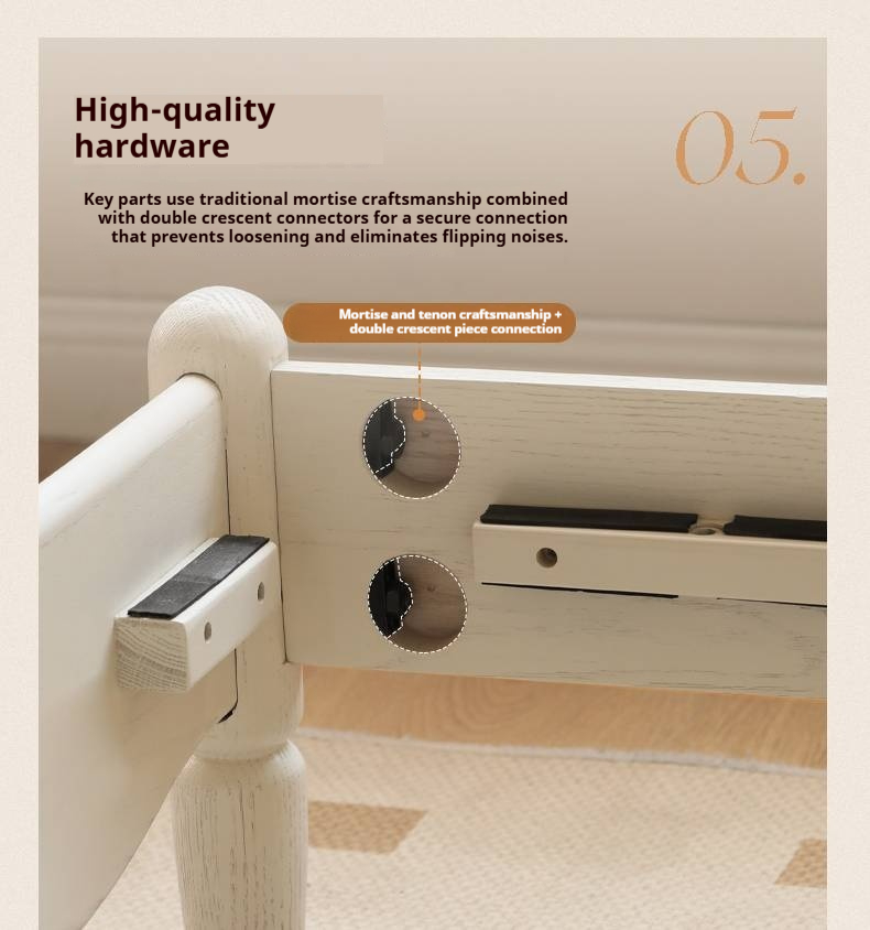 Rubberwood Solid Wood Upholstered Bed Retro Style White Bed