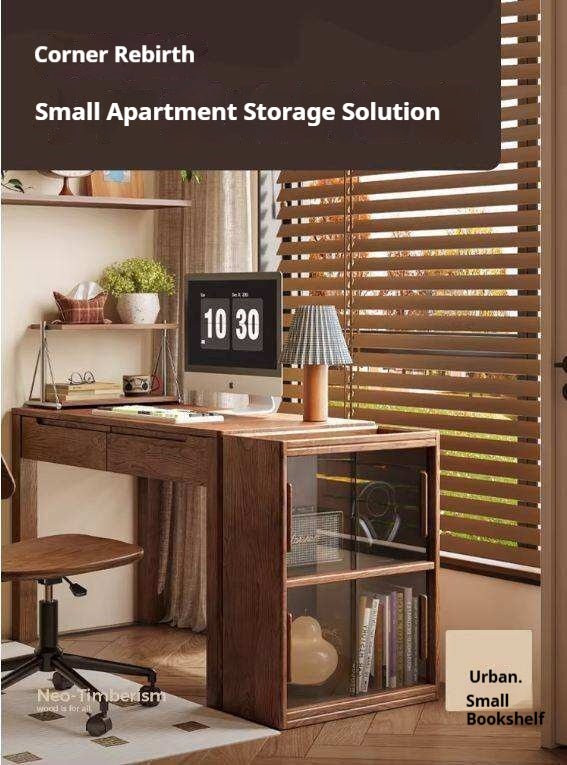 Oak Solid Wood Low Bookcase and Storage Cabinet