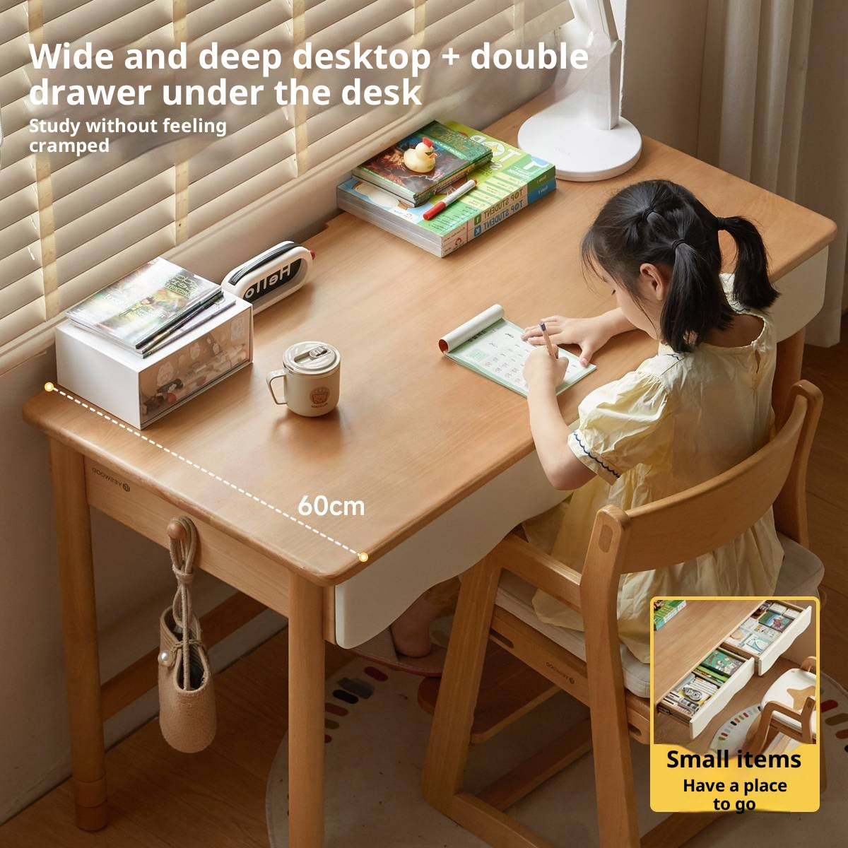 Beech Solid Wood Children's Desk Adjustable Writing Desk