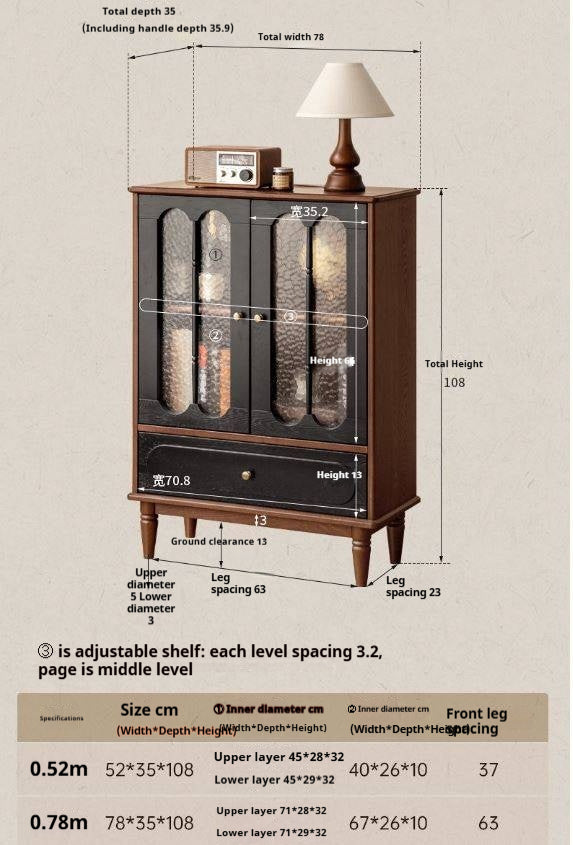 Ash Solid Wood French Retro Side Cabinet.