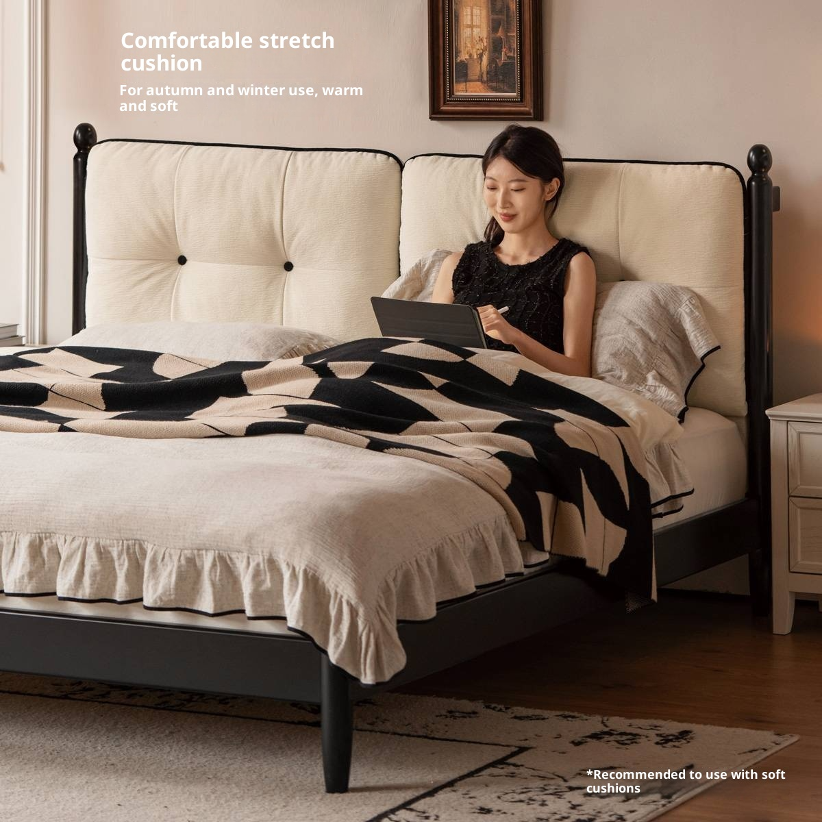 Rubberwood Solid Wood  French Retro Soft Bed