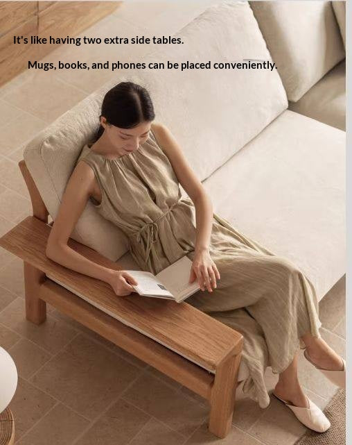 Oak, Ash Solid Wood Wabi Sabi Style Genuine Leather Sofa, fabric sofa