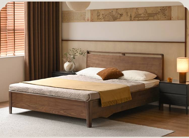 Black Walnut Solid Wood Light Luxury Box Bed