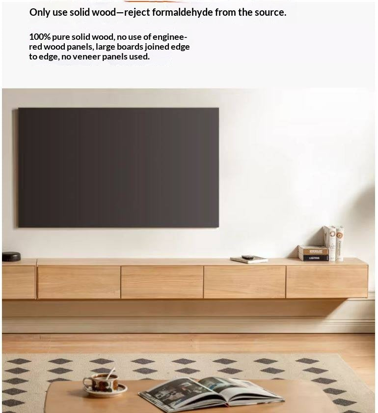 Oak Solid Wood TV Cabinet Hanging LED Lights.