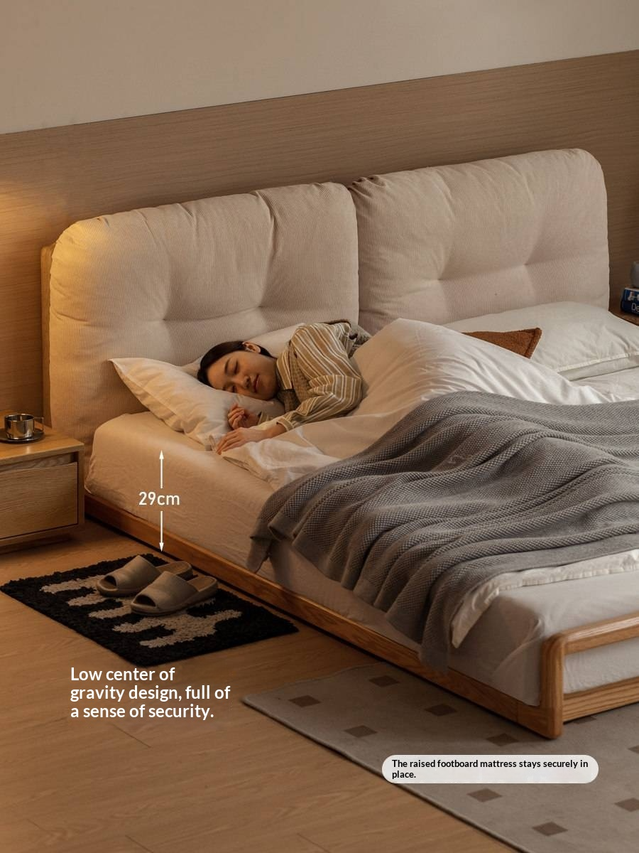 Ash Solid Wood Technology Cloth Floor Bed