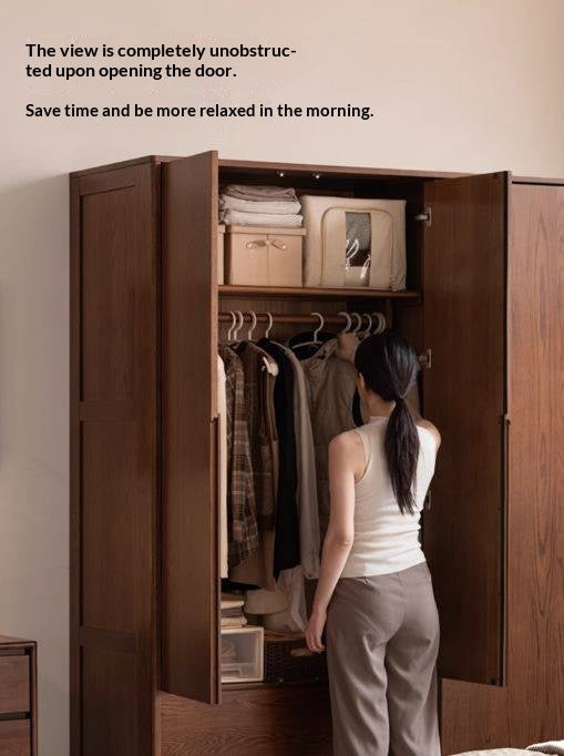 Oak Solid Wood Modern Style Wardrobe with Sliding Door