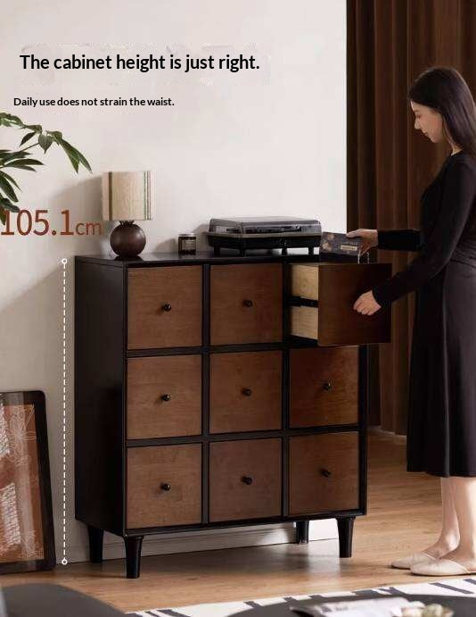 Rubberwood Solid 9-Drawer Dresser, Mid Century Bedroom Storage Cabinet