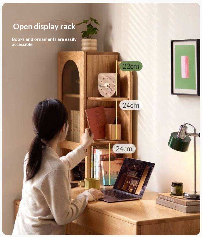 Oak Solid Wood Corner Office Desk with Integrated Bookshelf