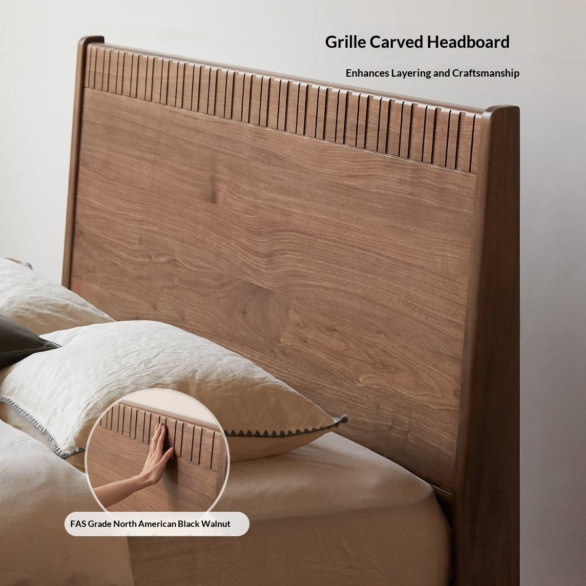Black Walnut Solid Wood Modern Double Bed