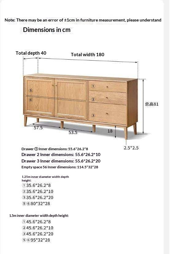 Oak Solid Wood, Solid Rubberwood Classic Sideboard