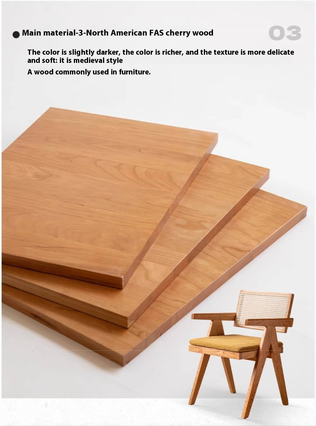 Black Walnut, Ash, Oak, Cherry Solid Wood Light Luxury Rattan Chair