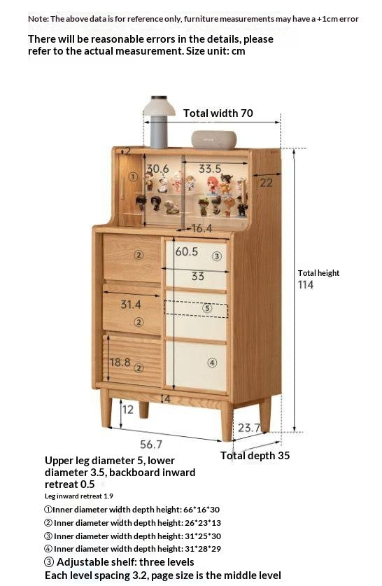 Oak Solid Wood Bar Cabinet with Glass Display and Sliding Doors
