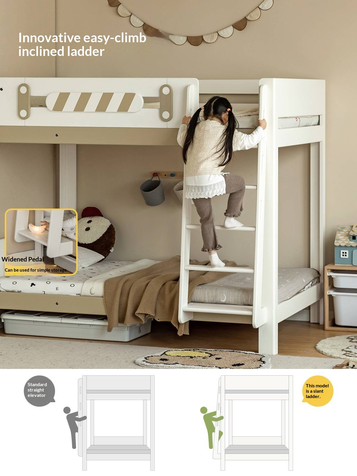 Rubberwood Solid Wood Children's Adult Bunk Bed