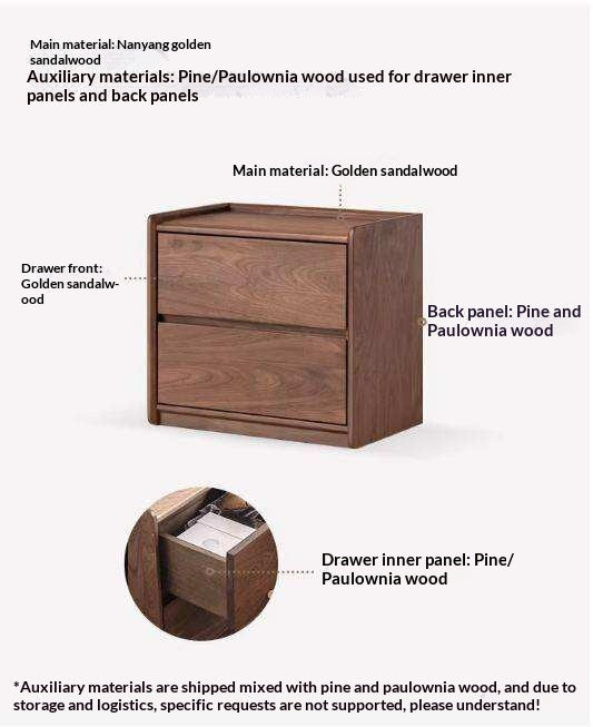 Sandalwood Solid Wood Italian Light Luxury Nightstand.