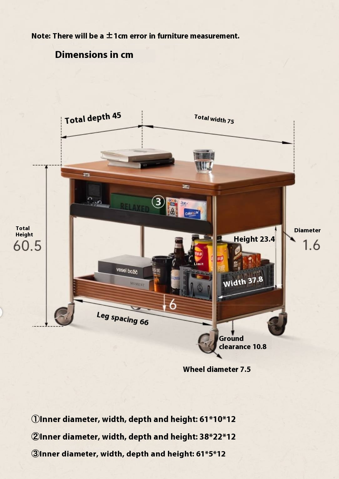 Poplar Solid Wood Middle Ancient Style Mobile Coffee Table