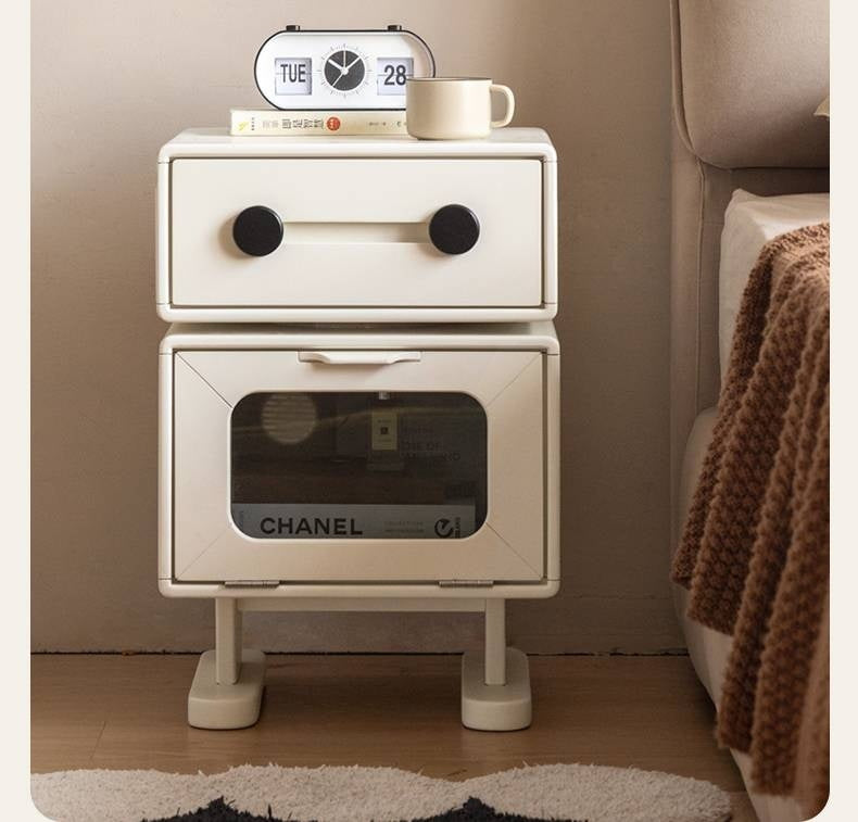 Solid Rubberwood, Oak Solid Wood Cream Style Nightstand.