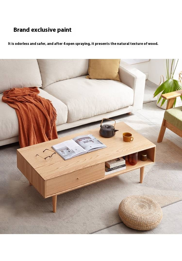 Oak Solid Wood Modern Style Rattan Coffee Table