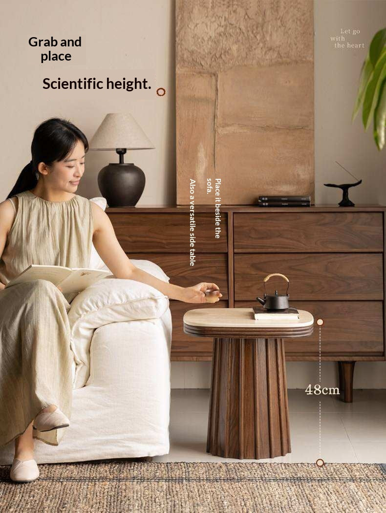 Oak Solid Wood Square Side Table with Silent Style and Rock Slab Design