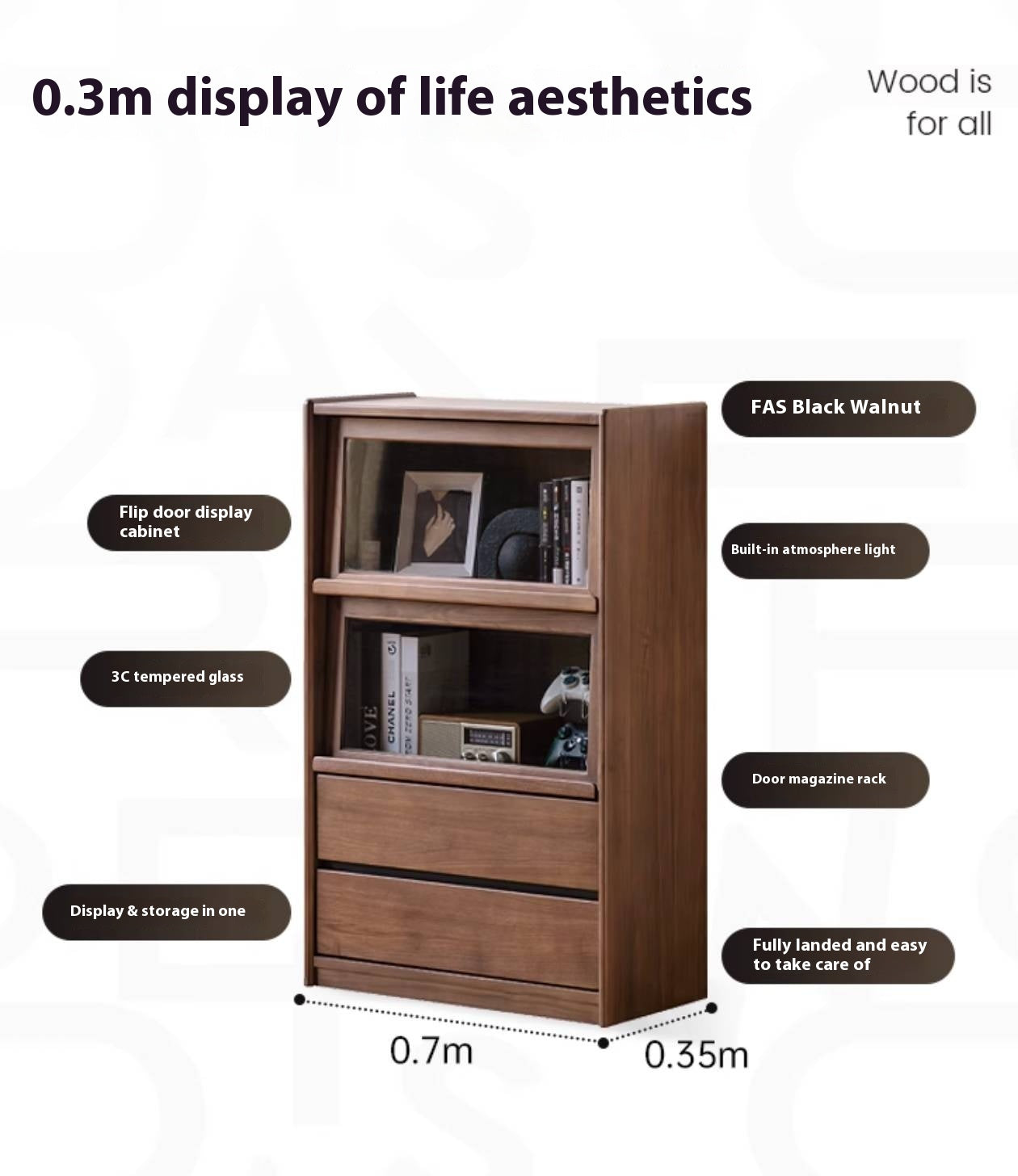 Black Walnut, Fanlongan, Ash Solid Wood Modern Style Side Cabinet.