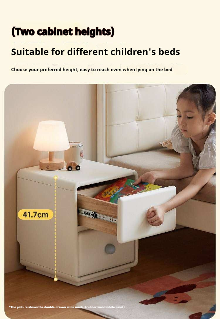 Solid Rubberwood, Beech Solid Wood Cream Style Ultra-narrow Children's Nightstand