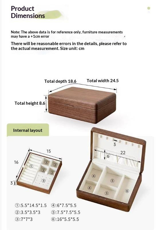Black Walnut Solid Wood Jewelry Box with Large Capacity for Earrings and Necklaces