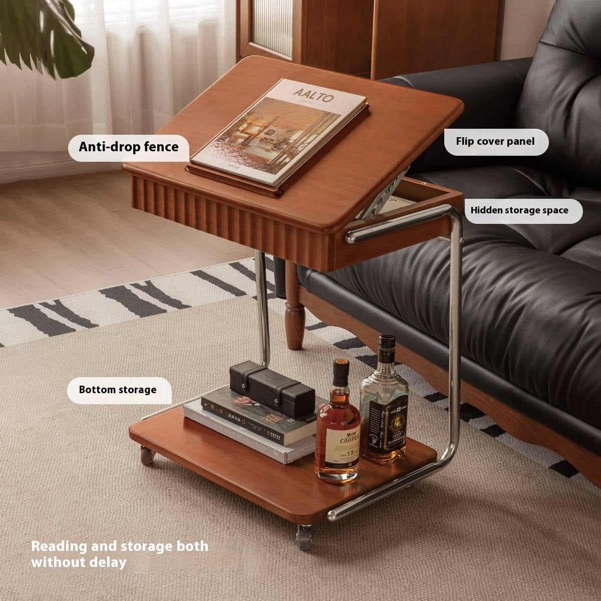 Tulipwood Solid Wood Mobile Retro Side Table