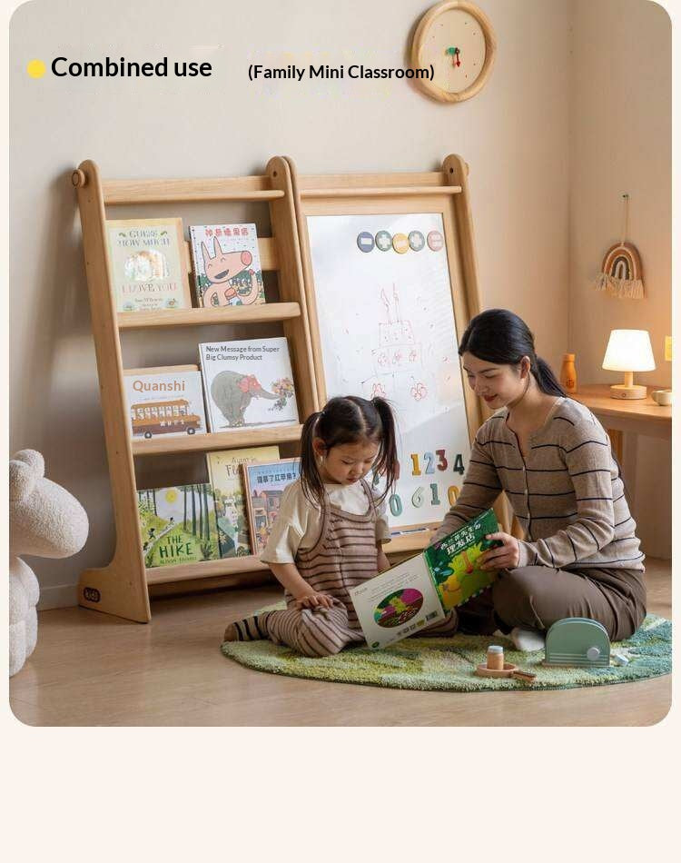 Poplar Solid Wood Children’s Bookcase with Drawing Board and Storage Shelf
