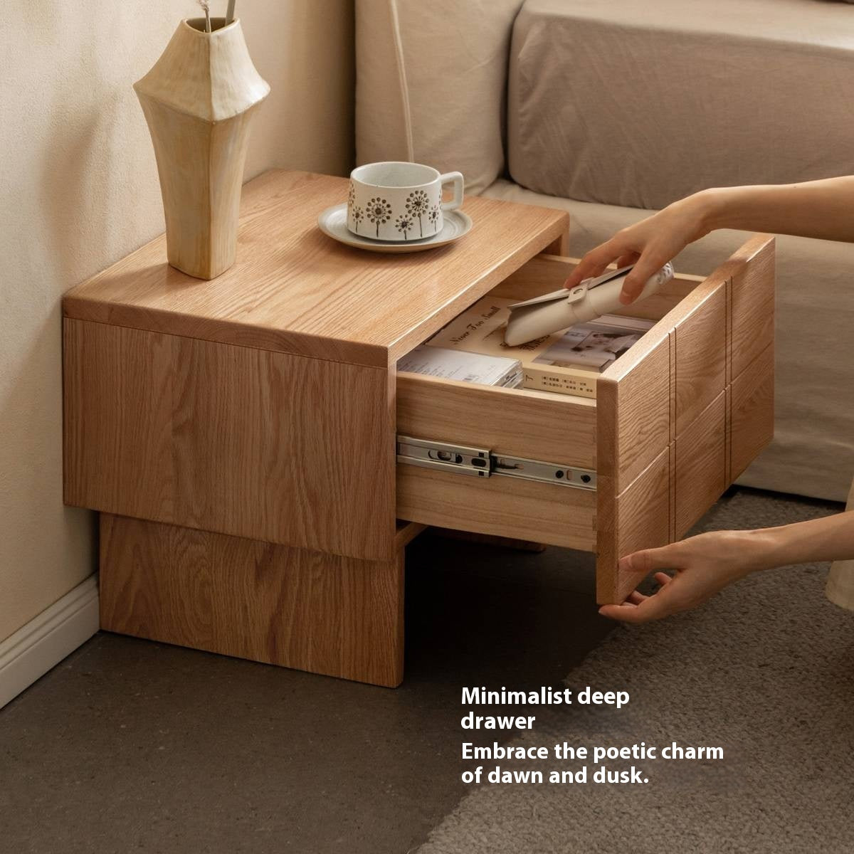 Oak, Black Walnut Solid Wood Wabi Sabi Nightstand