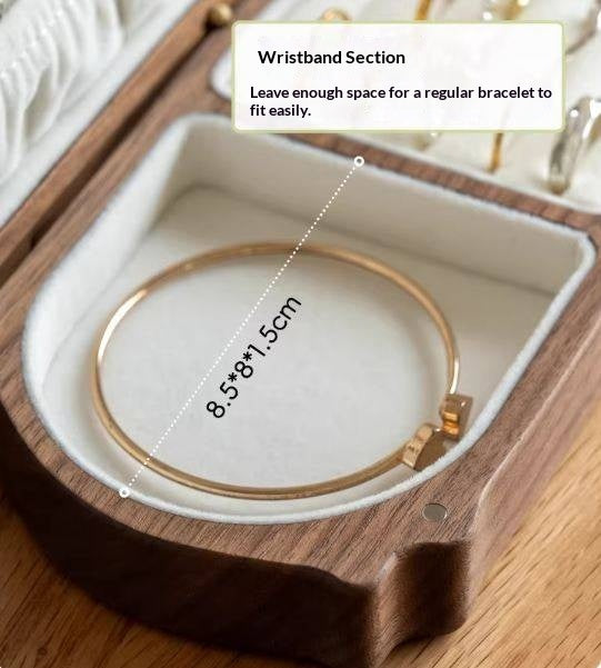 Cherry, Black Walnut Solid Wood Portable Jewelry Box with Multi-Compartment Storage