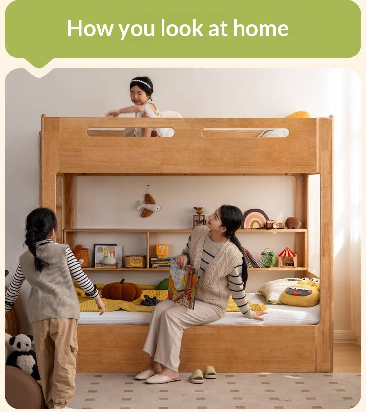 Rubberwood Solid Wood Children's Multifunctional Box Bunk Bed