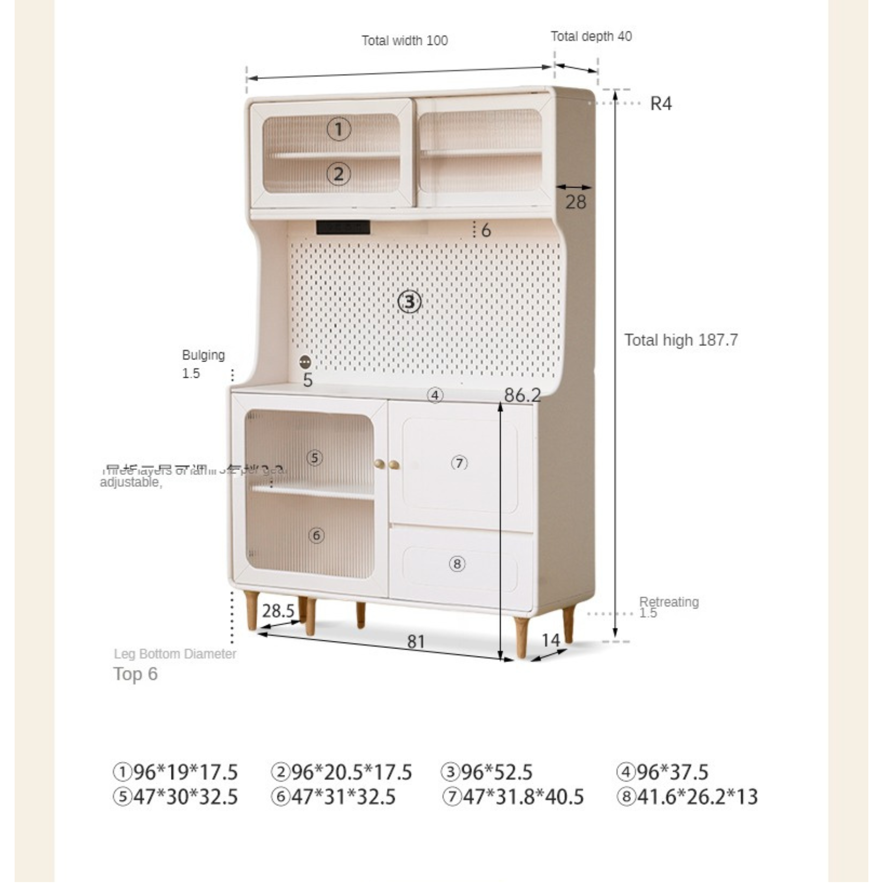 Solid RubberWood Rock Board Cream Style Dining Sideboard