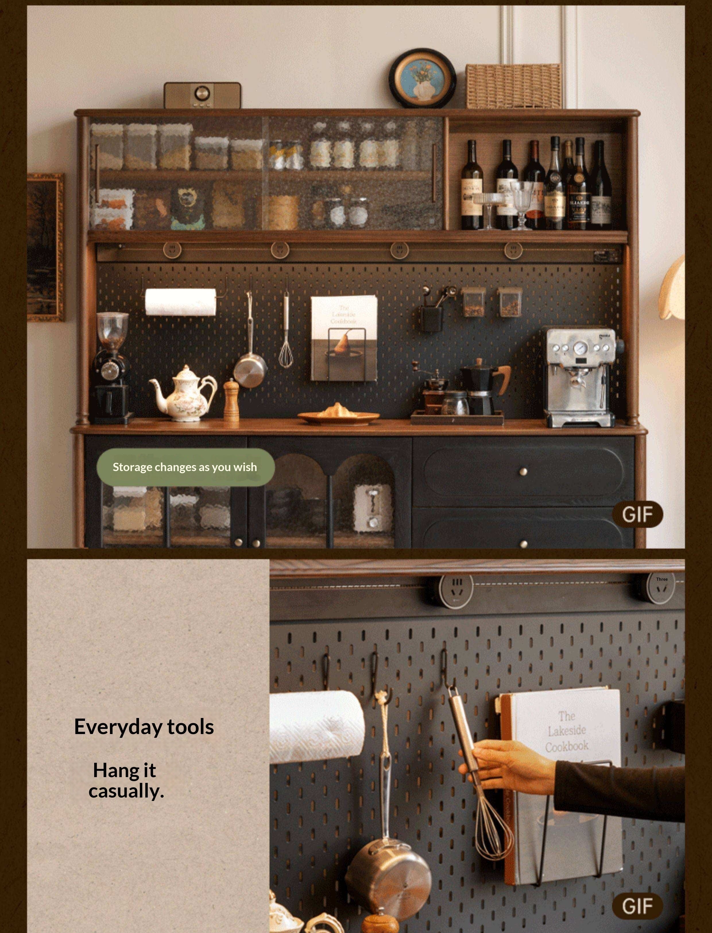 Ash Solid Wood Sideboard with American Retro Style and Storage Cabinet