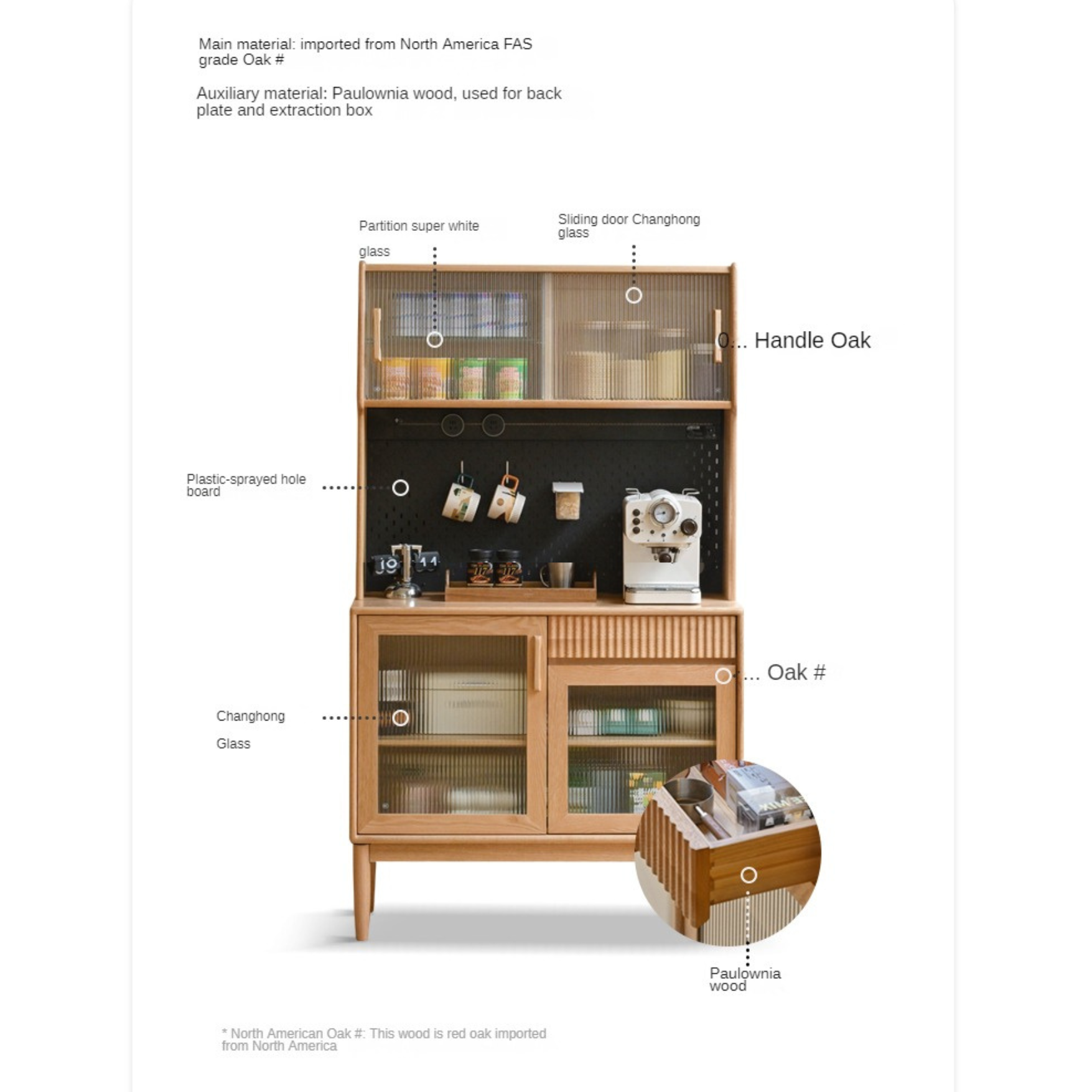 Cherry, Oak, Black Walnut Solid Wood Retro Dining Sideboard